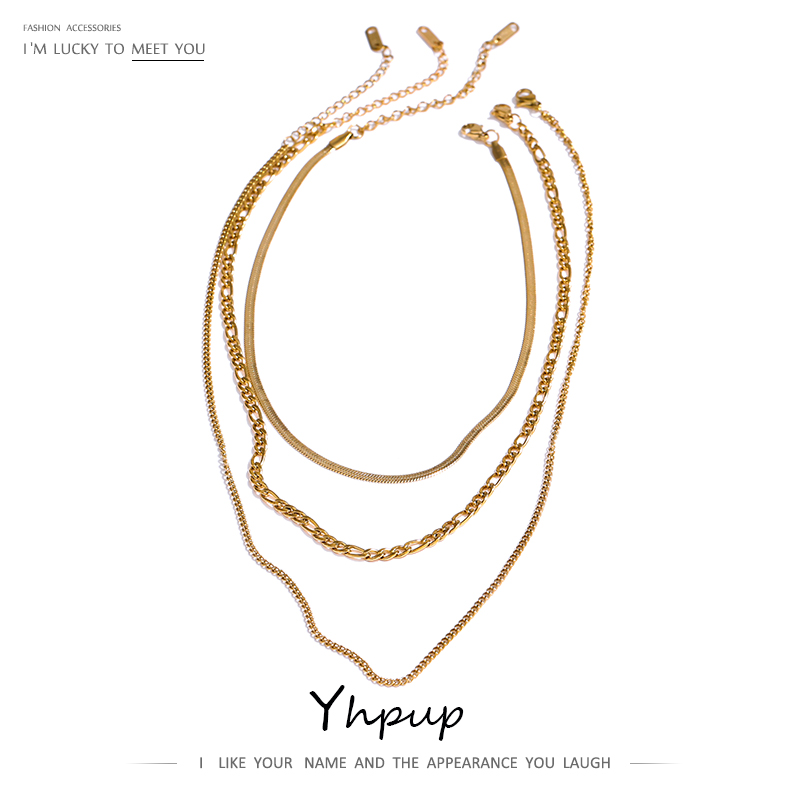 Birth Flower Necklace - Yhpup Łańcuch ze stali nierdzewnej Warstwowy